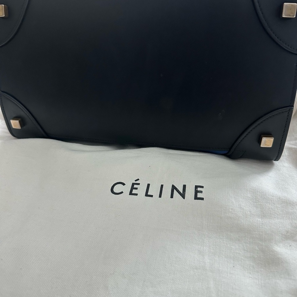 Celine luggage model, Blue and Black Color-Block Structured Handbag - Picture 13 of 13